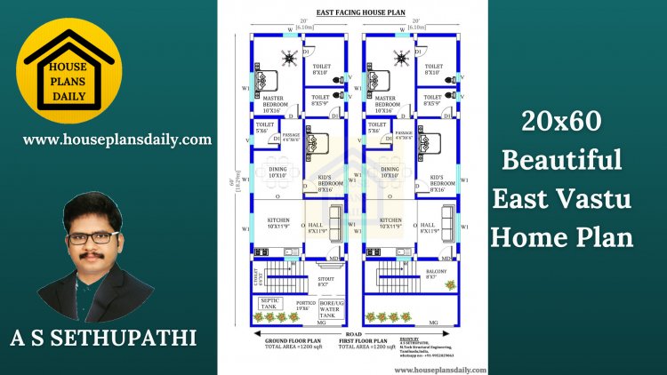 20x60 East Facing Vastu Home Plan