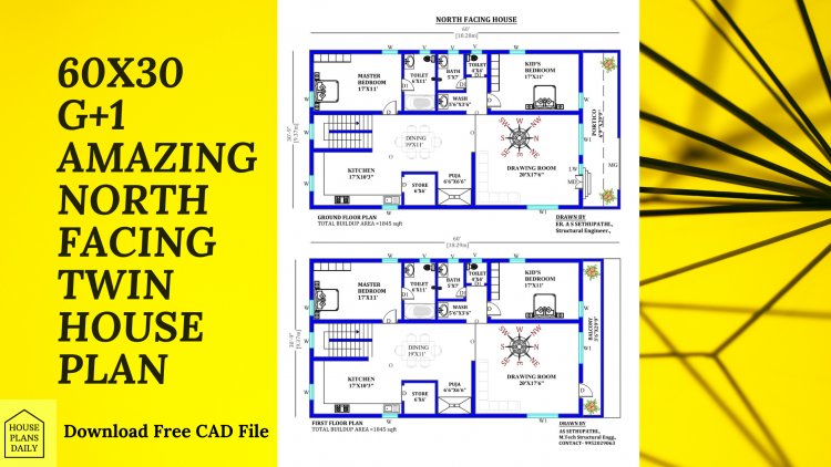 60X30 G+1 North Facing Twin House Plan