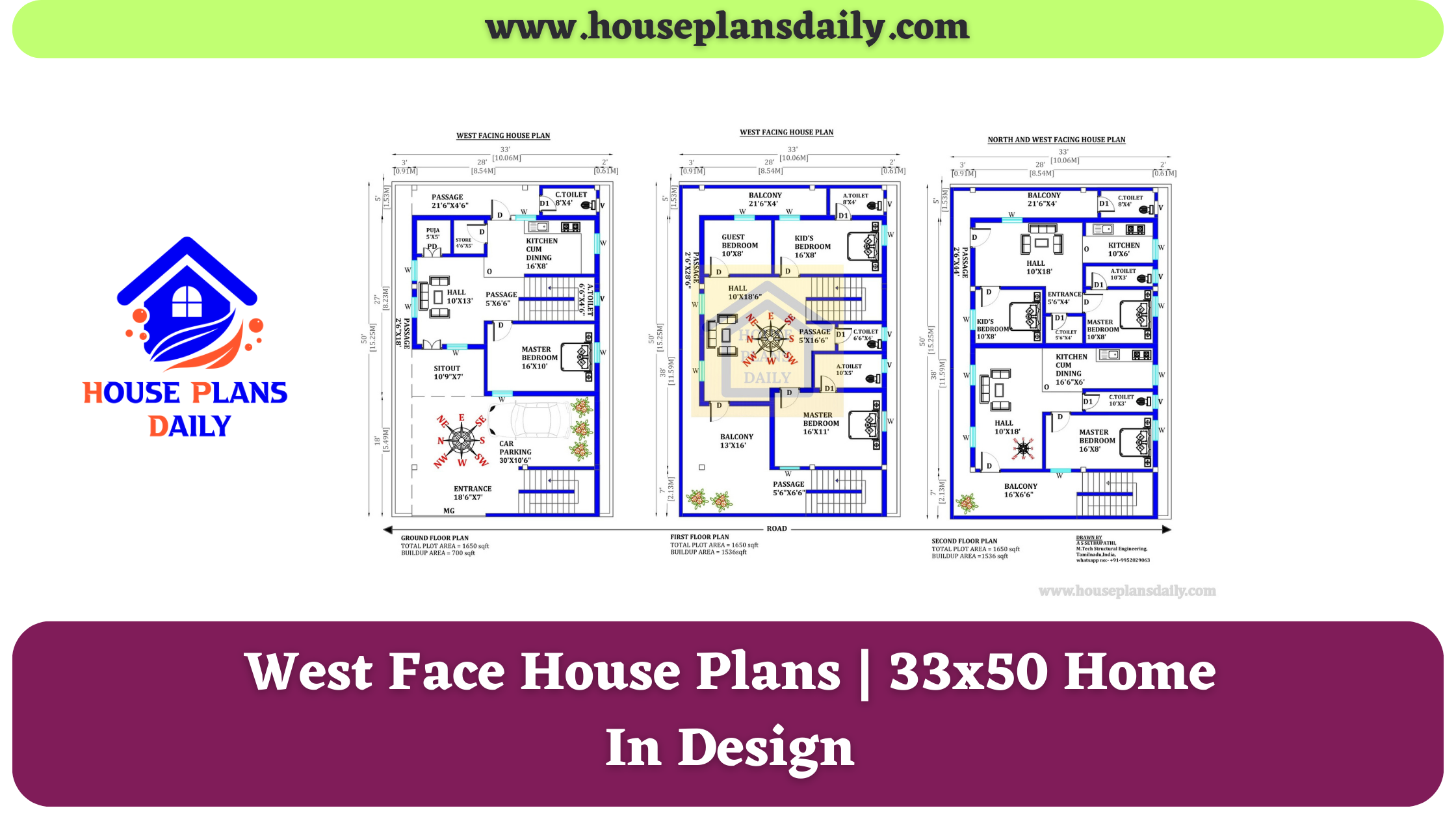 West Face House Plans | 33x50 Home In Design