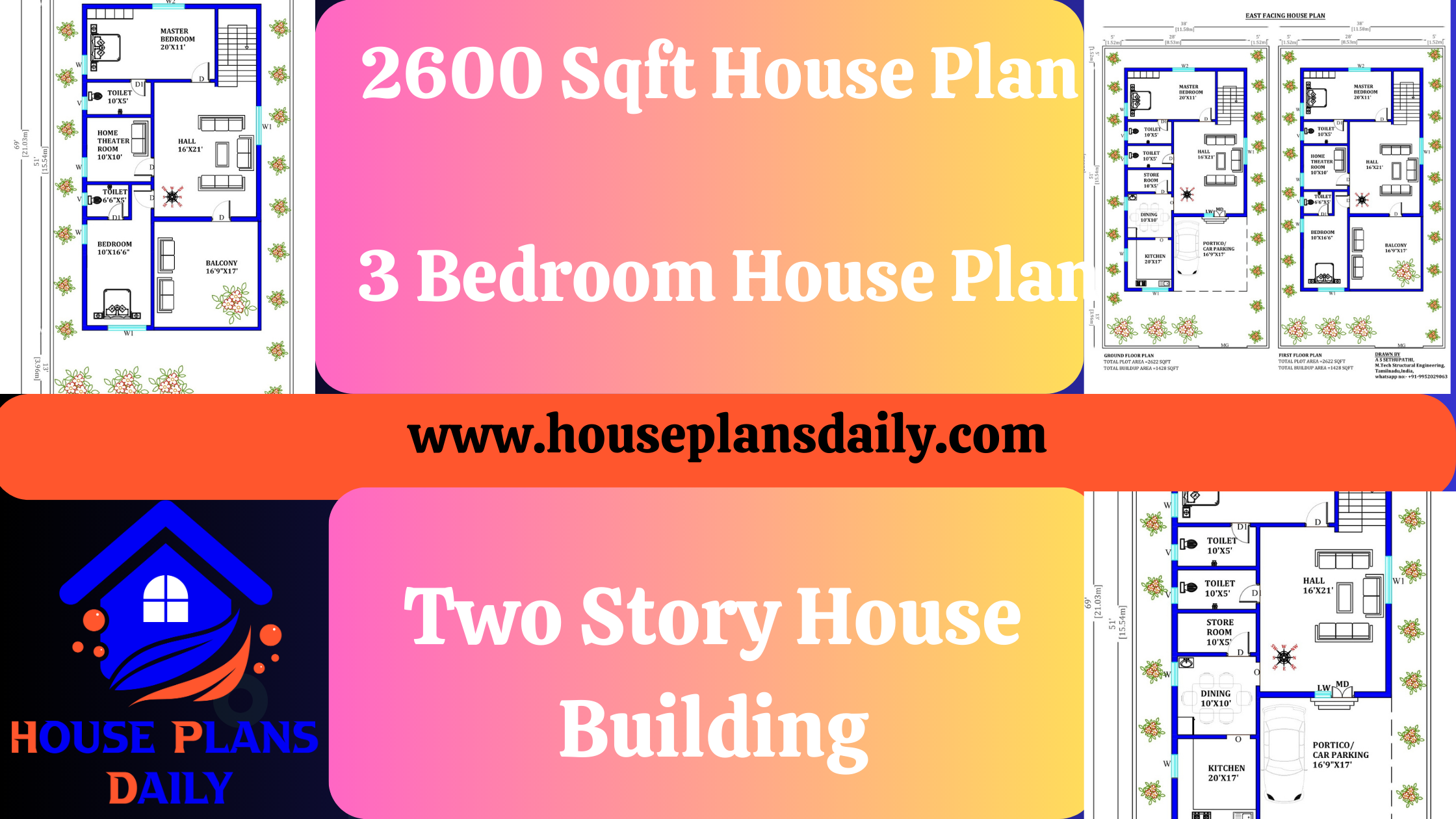 2600 Sqft House Plan | 3 Bedroom House Plan | Two Story House Building