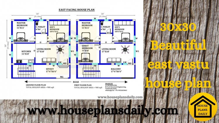 30x30 East Vastu House Plan