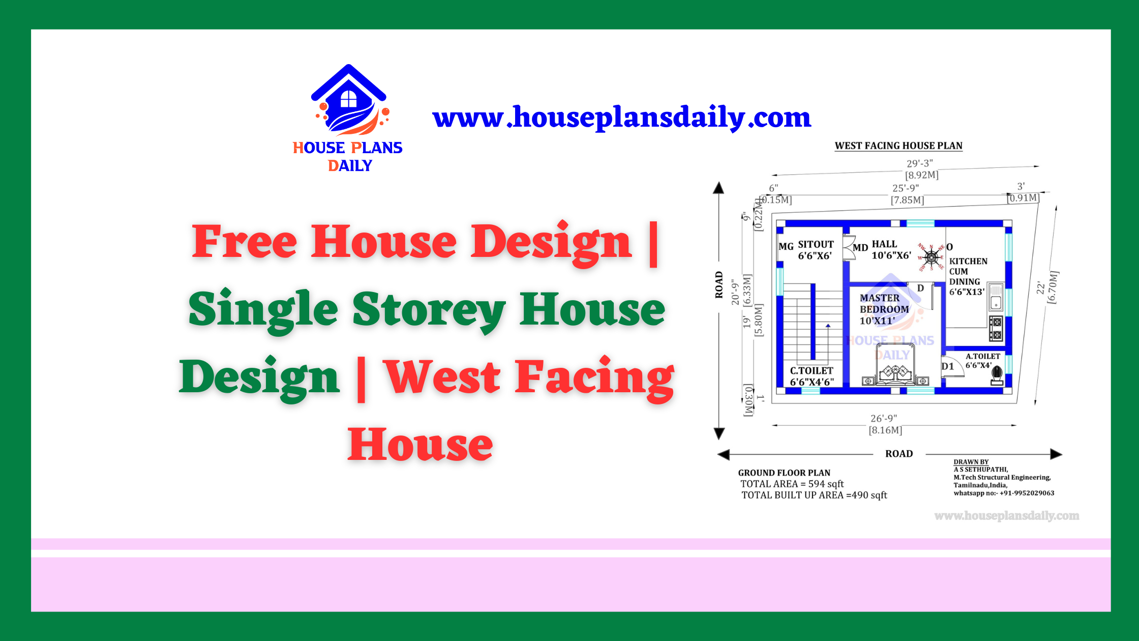 Free House Design | Single Storey House Design | West Facing House