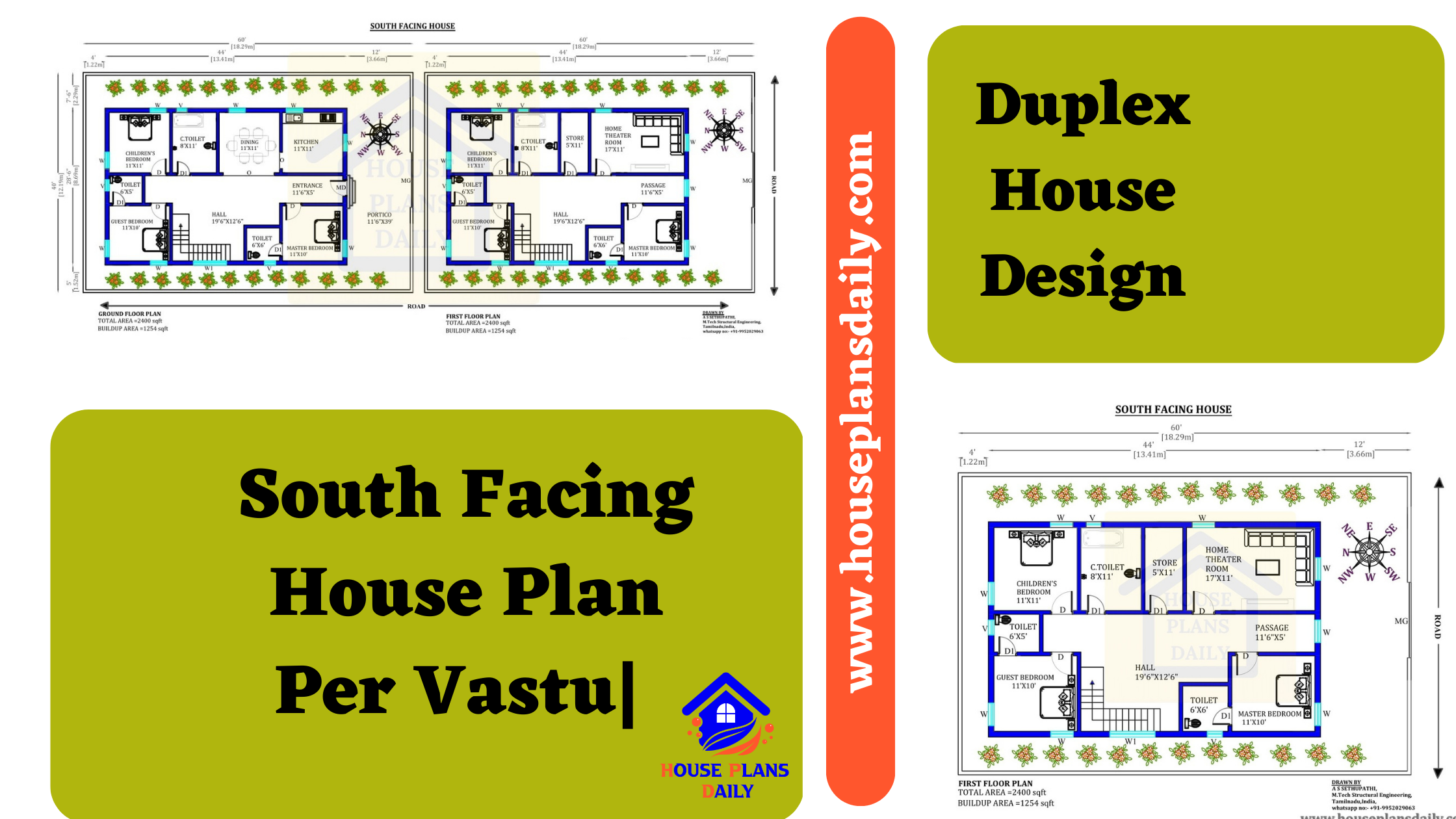 South Facing House Plan Per Vastu | Duplex House Design