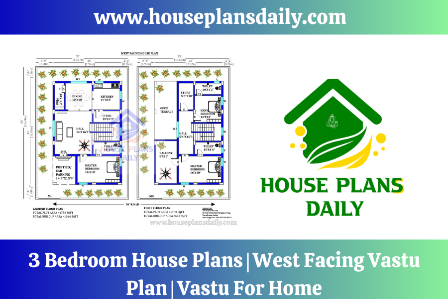 3 Bedroom House Plans | West Facing Vastu Plan | Vastu For Home