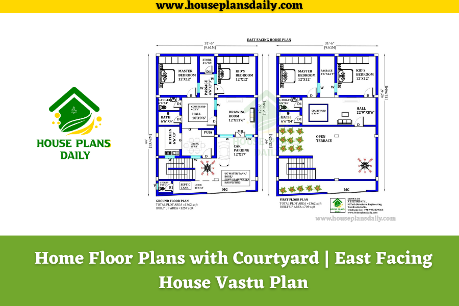 Home Floor Plans with Courtyard | East Facing House Vastu Plan