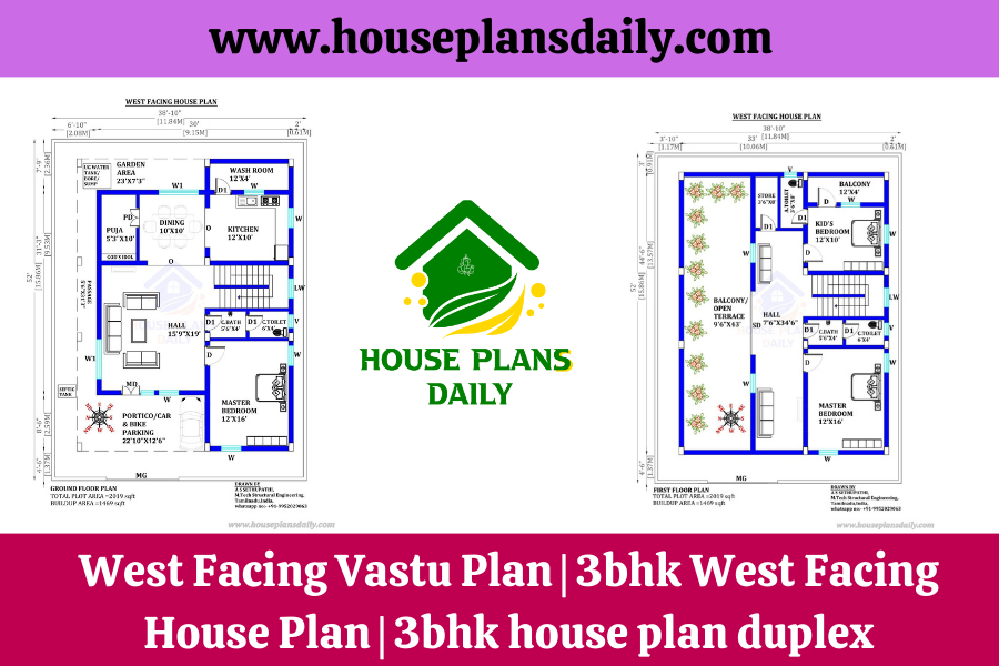 West Facing Vastu Plan | 3bhk West Facing House Plan | 3bhk house plan duplex