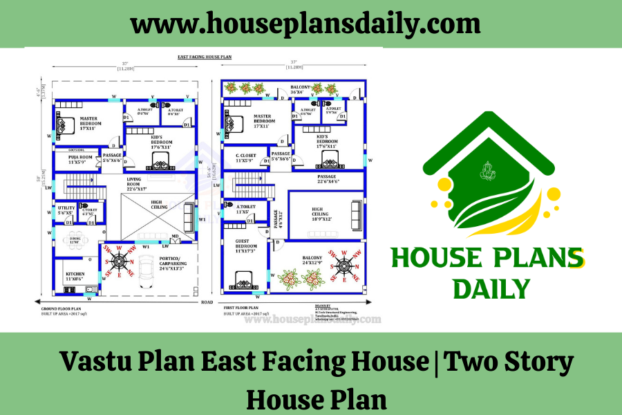 Vastu Plan East Facing House | Two Story House Plan | 2000 Sqft House Plan