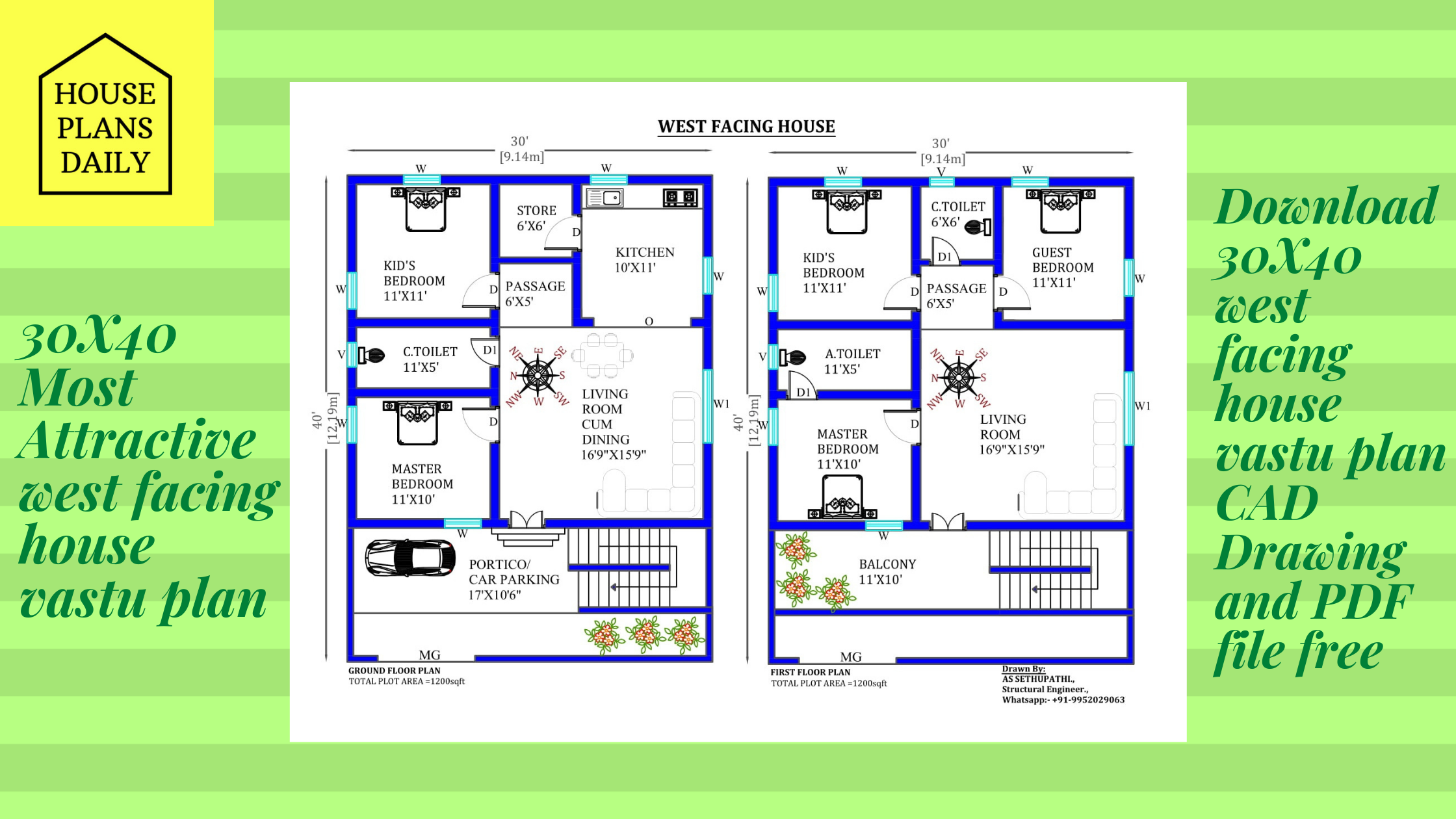 30x40 West Facing Vastu House Design