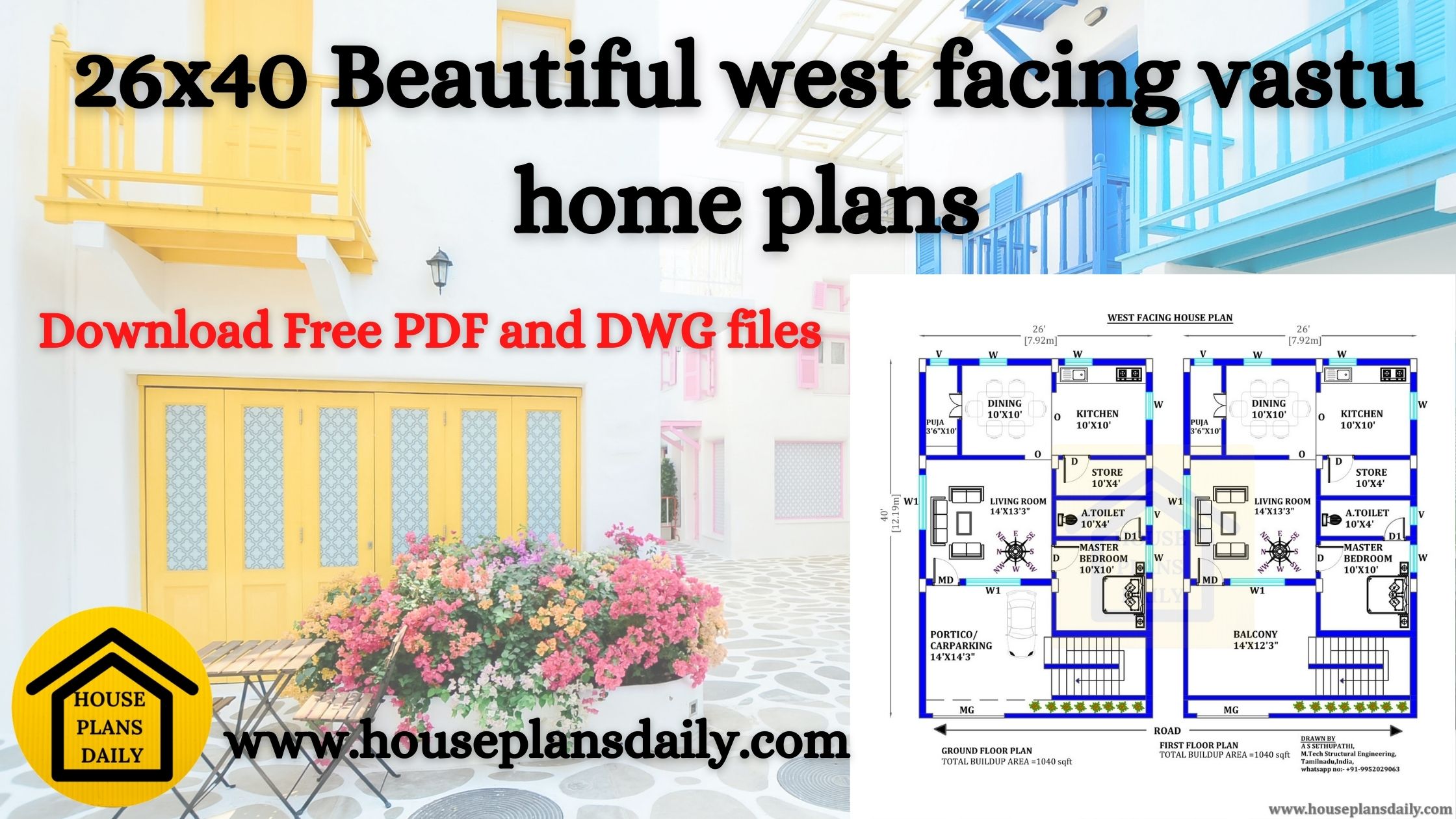 26x40 West Facing Vastu Home Plan