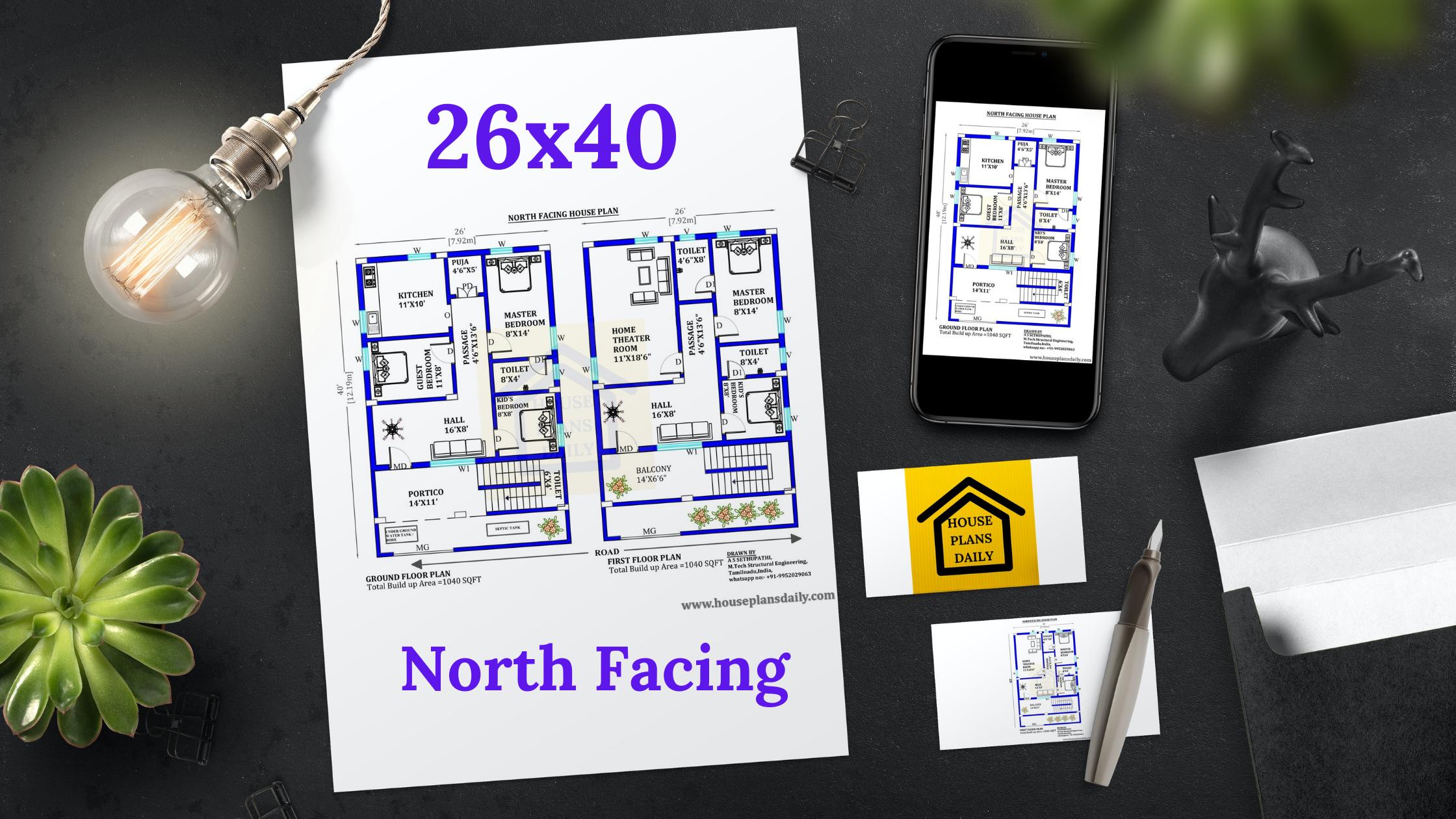 26x40 North Face Vastu Home Plan