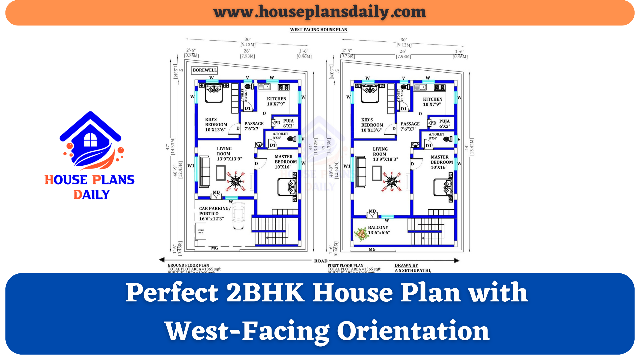 Perfect 2BHK House Plan with West-Facing Orientation