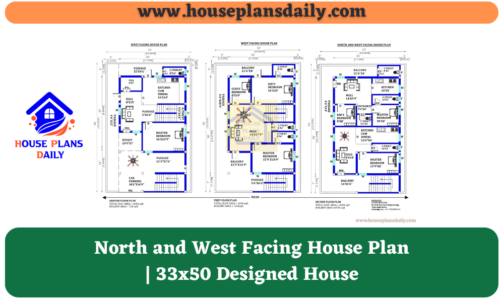 North and West Facing House Plan | 33x50 Designed House