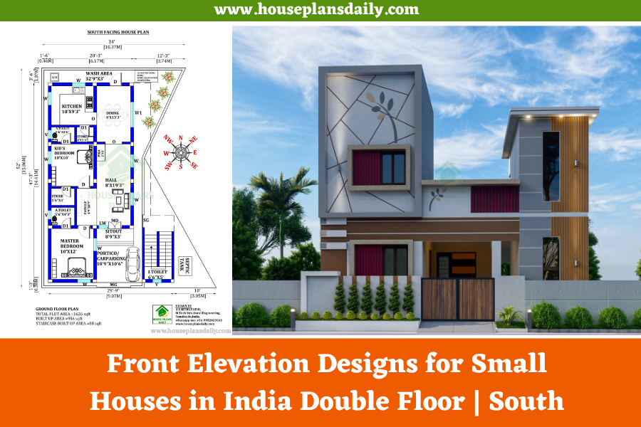 Front Elevation Designs for Small Houses in India Double Floor | South Facing House