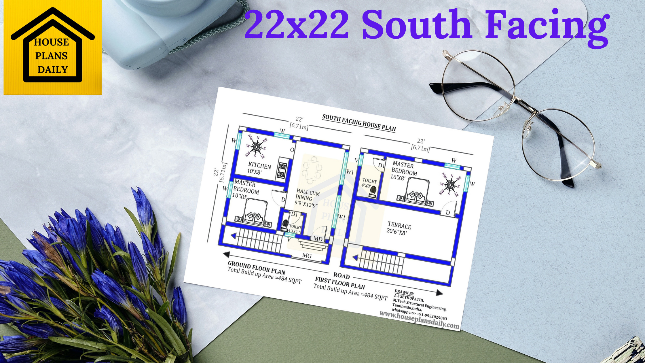 22x22 Best South Face Vastu House Plan