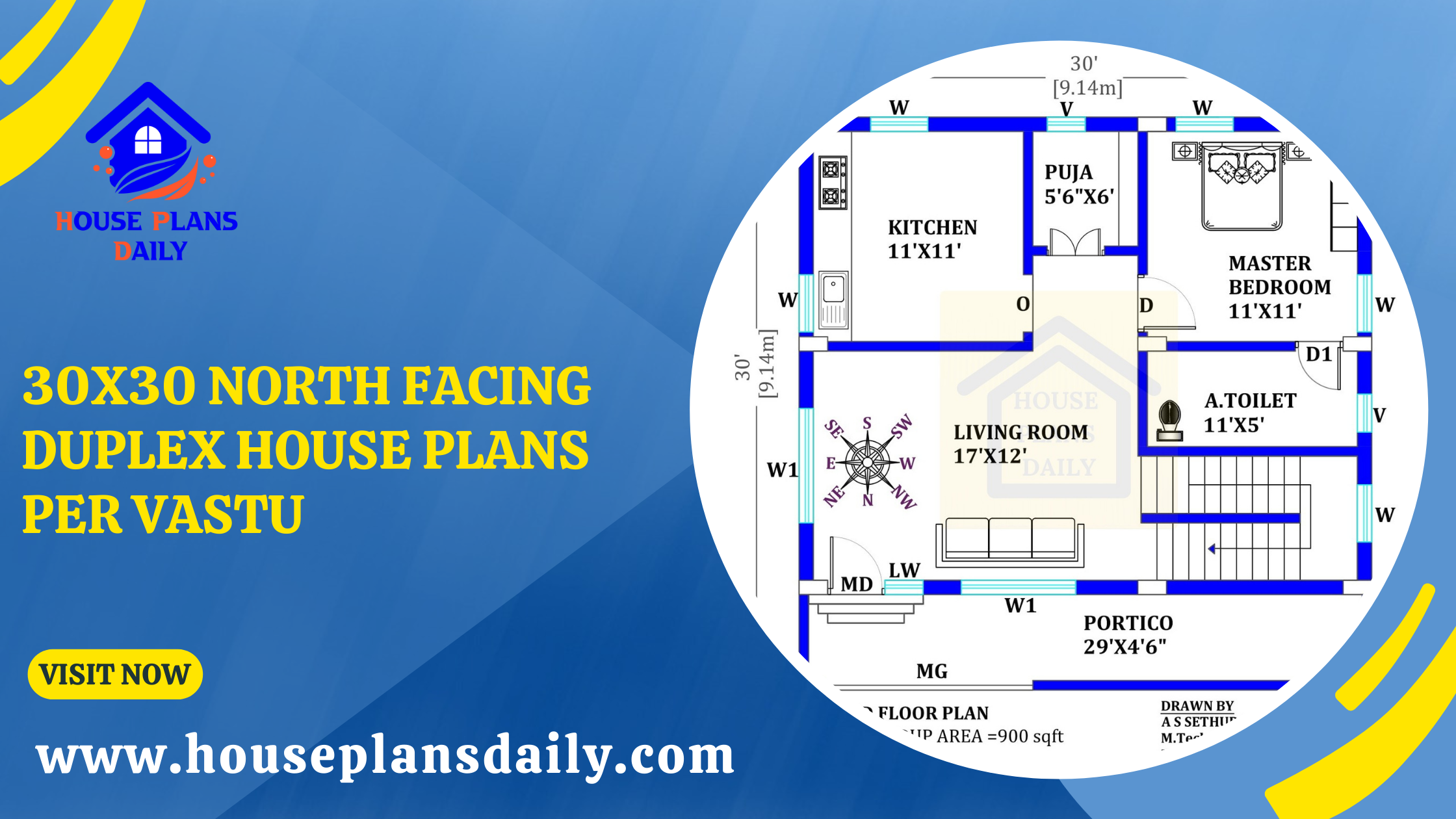 30x30 North Facing Duplex House Plans per Vastu