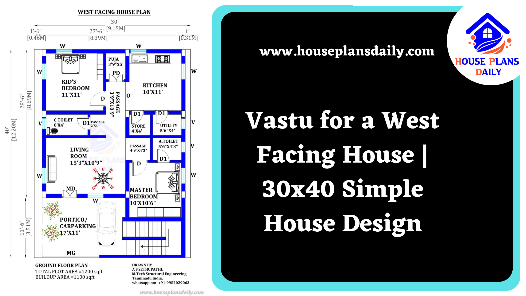 Vastu for a West Facing House | 30x40 Simple House Design