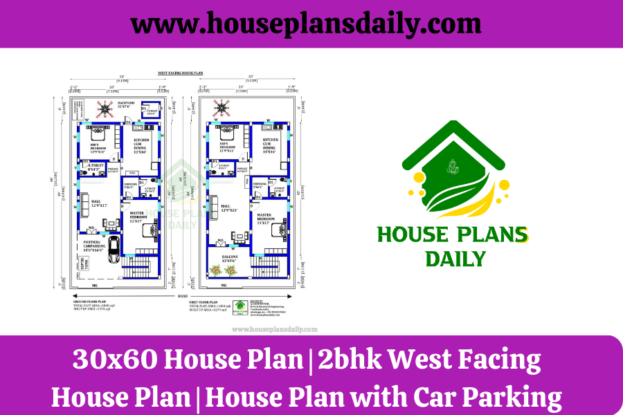 30x60 House Plan | 2bhk West Facing House Plan | House Plan with Car Parking