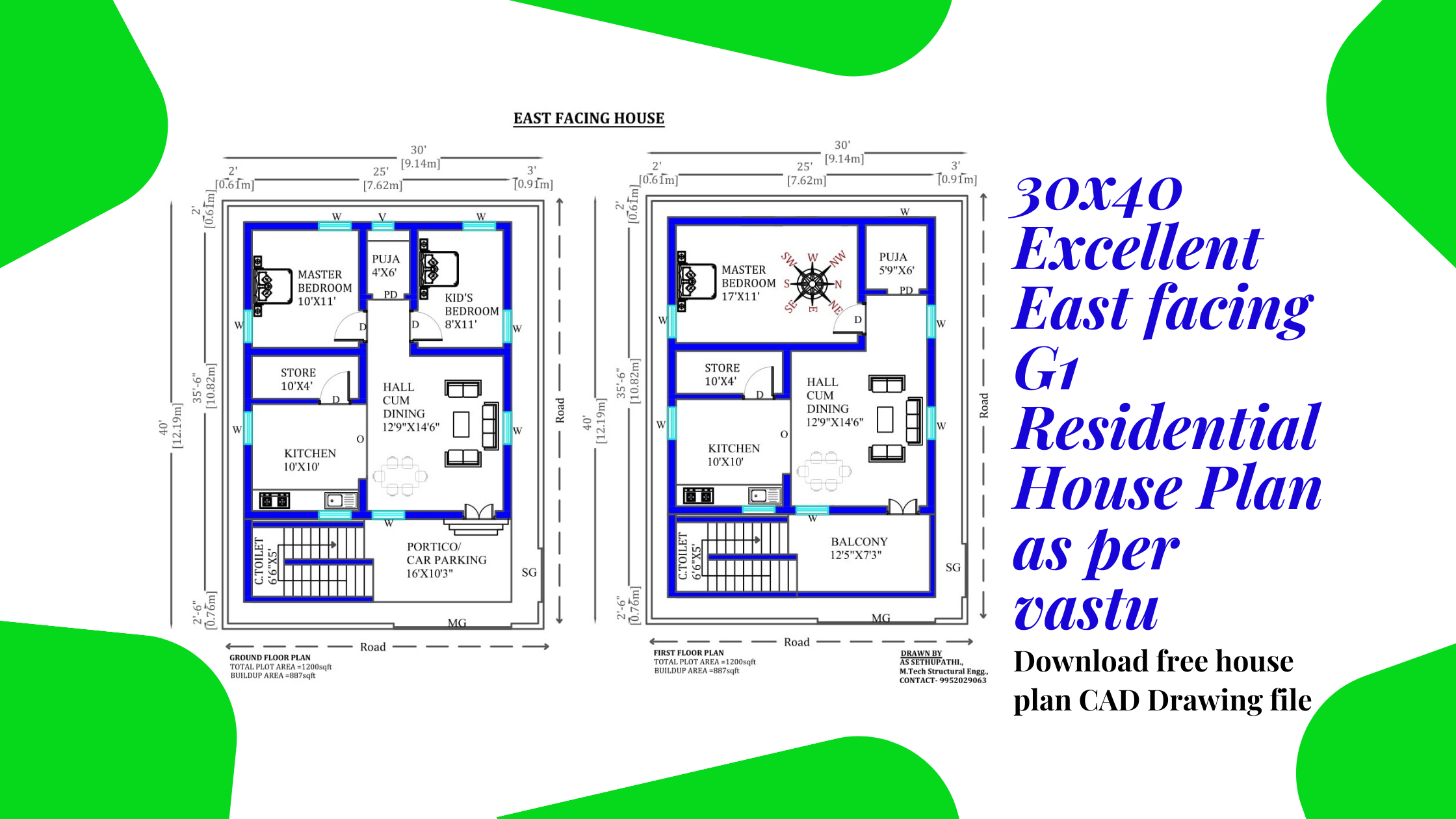 30x40 East facing G1 Residential House Plan| as per vastu