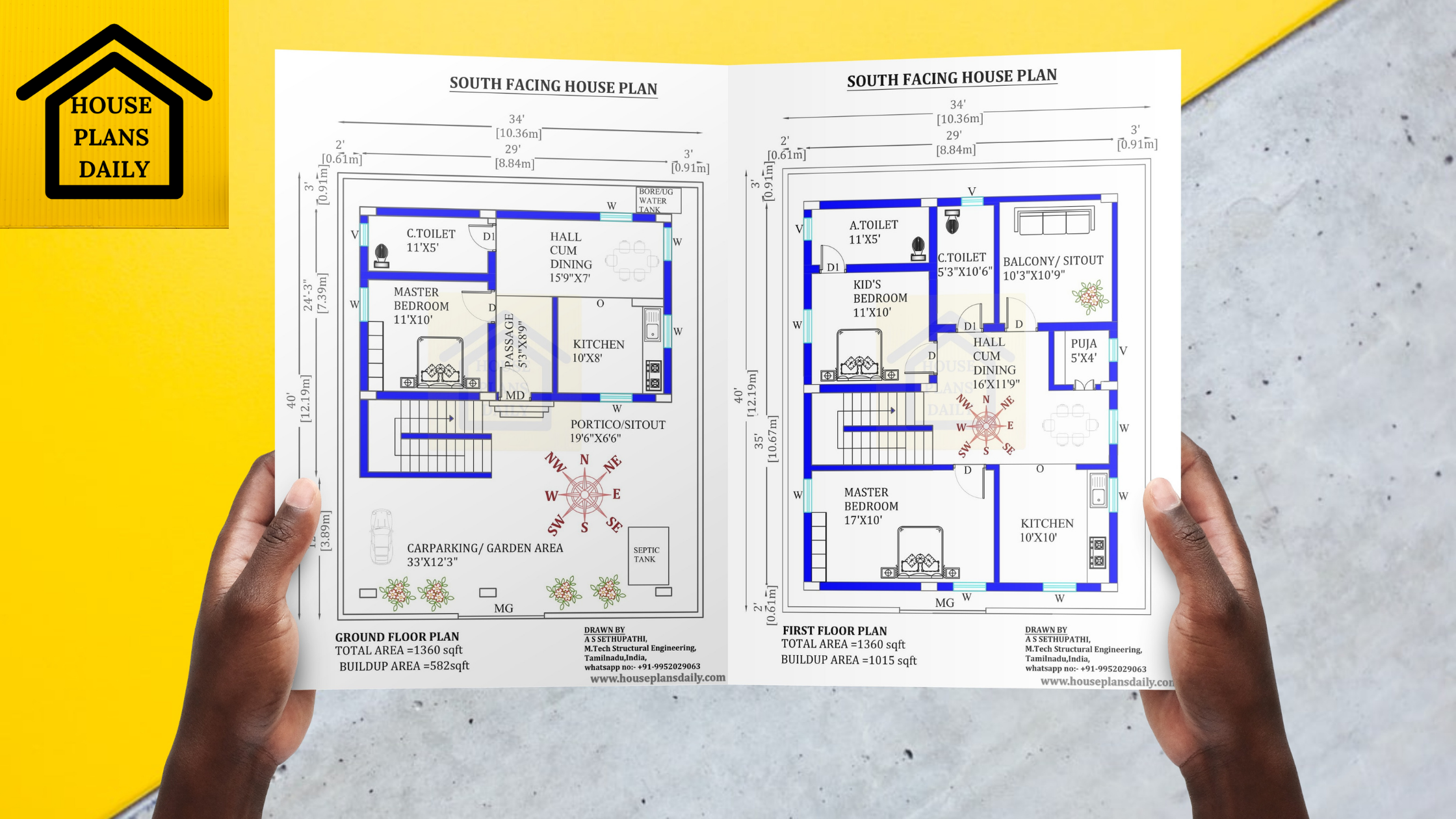 34x40 South Facing Duplex Home Design As Per Vastu