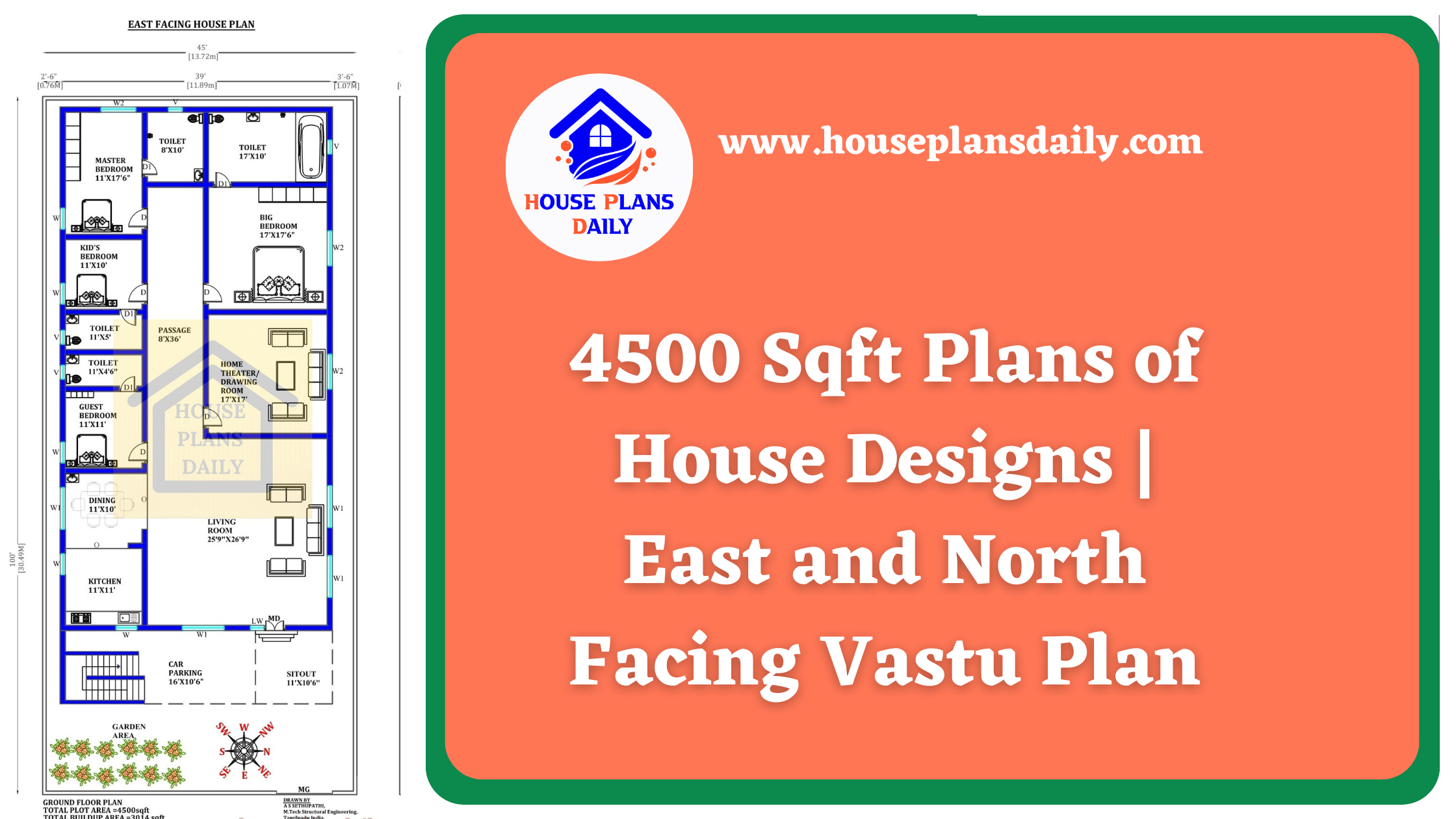 4500 Sqft Plans of House Designs | East and North Facing Vastu Plan